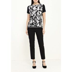 Olsen Europe Women's Short Sleeve Blouse Top Black Etched Floral Size 8 US S-M